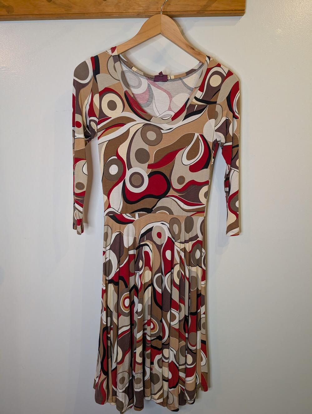 Salaam Vermont Retro 70s Psychedelic Print Dress Red Brown A-Line Small